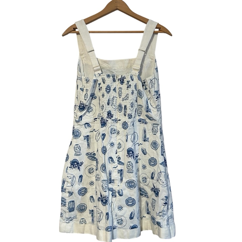 Abercrombie & Fitch Linen Blend Wide Strap Mini Dress Size Large Food Blue White - Picture 3 of 5